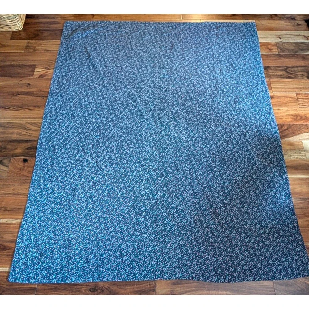 Vtg Handmade Butterfly Twin Quilt Navy Flower Back & Multicolor Hand Embroidery